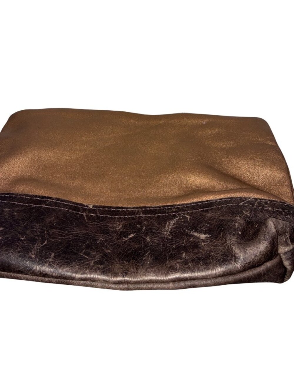 Rough & Tumble Metallic Bronze Leather Pouch With Zipper Closure & Interior Pock - Picture 6 of 8